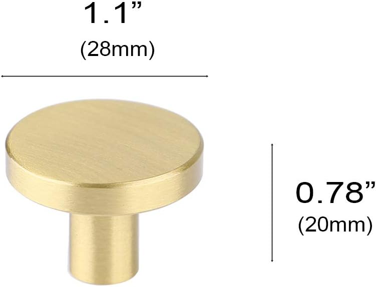 Round Cabinet Knobs, Solid Brass Dresser Knobs Brushed Gold Cabinet Knobs for Kitchen Drawers(12Pcs, 1.1"x0.78")
