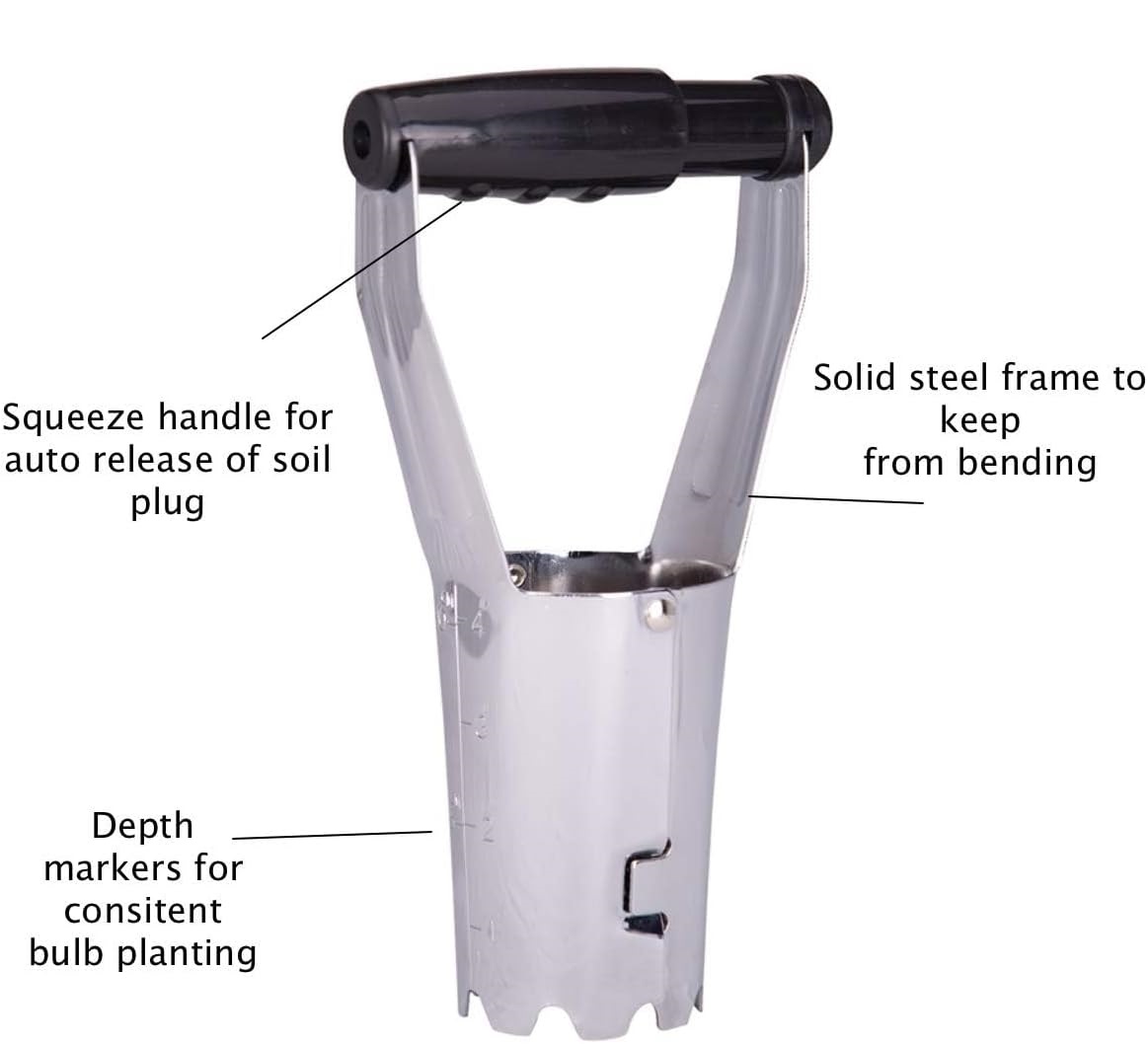 Bend Free Tool for Planting Bulbs - Automatic Soil Release for Digging/refilling Hole