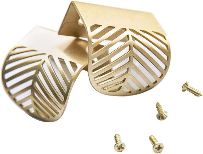 Solid Brass Edge Pulls for Cabinets Brushed Gold Leaf Knobs and Pulls for Dresser Drawers (2, Overall Length:2-3/8"(60mm))