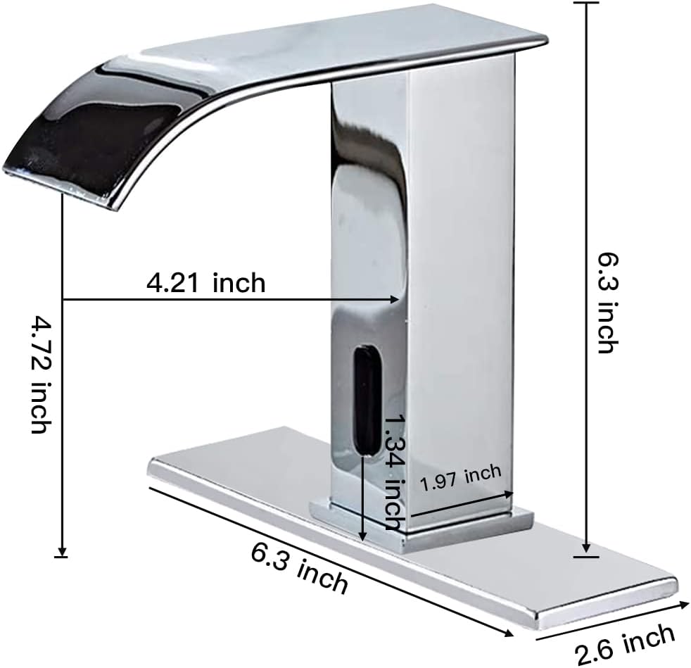 Automatic Touchless Bathroom Faucet Sensor Waterfall Chrome Bathroom Sink Faucet Electronic Motion Activated Hands-Free Vanity Faucet Dual Powered