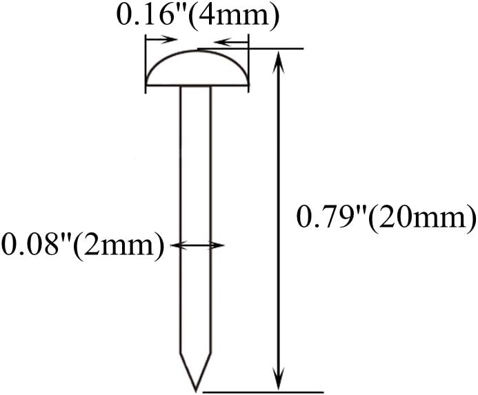 100 PCS 0.08'' x 0.79'' Round Head Brass Nails for Hinges Boxes Craft Projects(DIY)