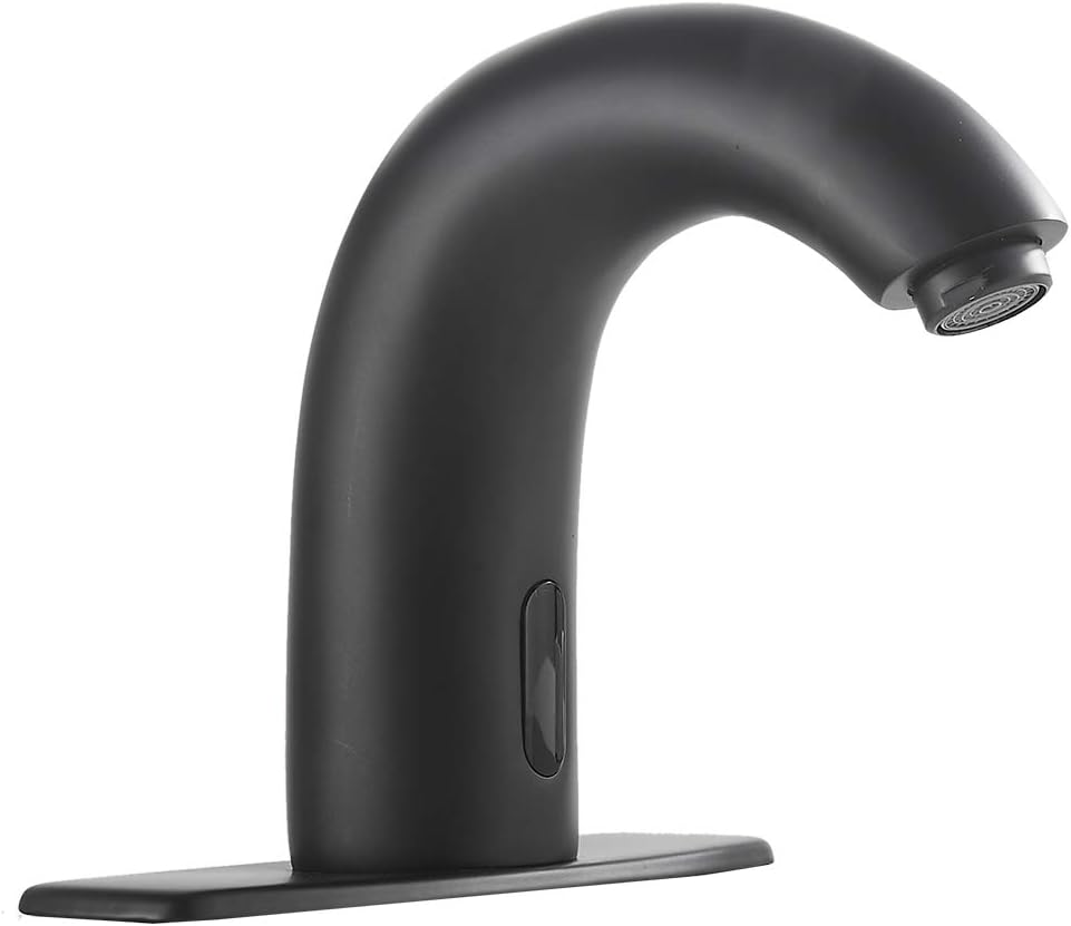 Automatic Bathroom Sink Faucet with Hole Cover Plate Touchless Sensor Dual Powered Matte Black Vanity Faucet