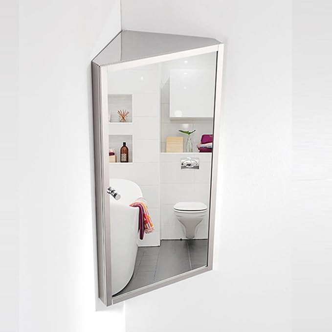 24"" Bathroom Corner Medicine Cabinet W/Mirror, Bathroom Stainless Steel Wall Mount Mirror Cabinet
