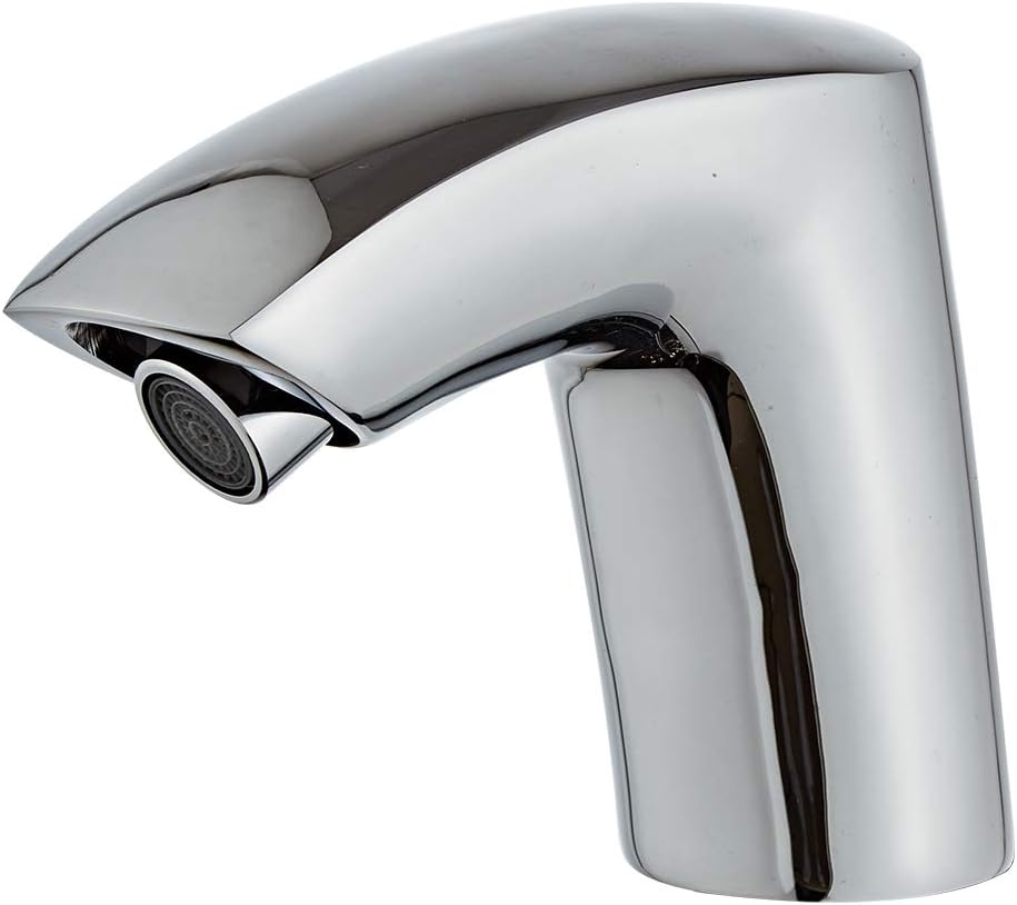 Touchless Bathroom Sink Faucet Chrome Automatic Sensor Temperature Deck Mount Solid Brass Motion Activated Bath Tub Lavatory Basin Vanity Aerator One Hole Brass Mixer Tap Touch-free