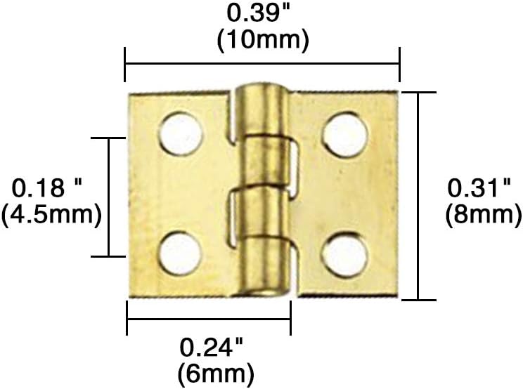 50 PCS Mini Brass Hinges Hardware 180 Degree Rotation for Dollhouse Miniature Furniture Cabinet Closet(DIY)