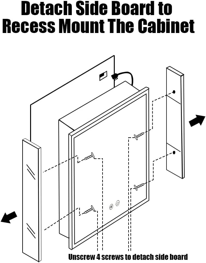 Led Medicine Cabinet,20×28inch,Medicine Cabinet with Light,3 Colors,Dimmable,Desmister,Luminous Glass Shelf,Recess Mount and Surface Mount