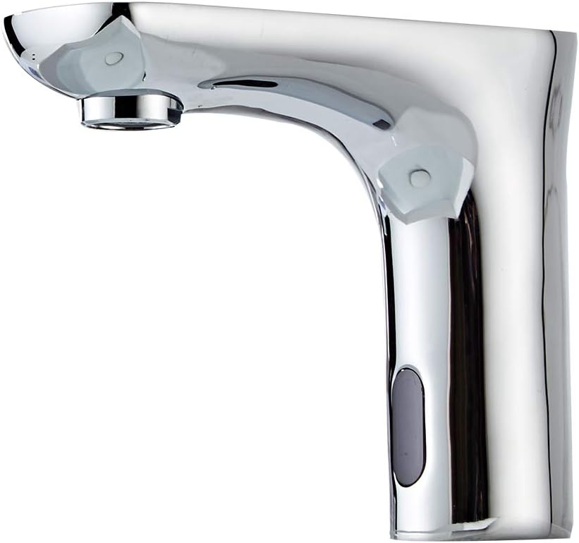 Automatic Sensor Touchless Bathroom Faucet with Hole Cover Plate Dual-Powered Vanity Faucets Chrome Hands Free Water Tap with Control Box and Temperature Mixer Motion Sensor