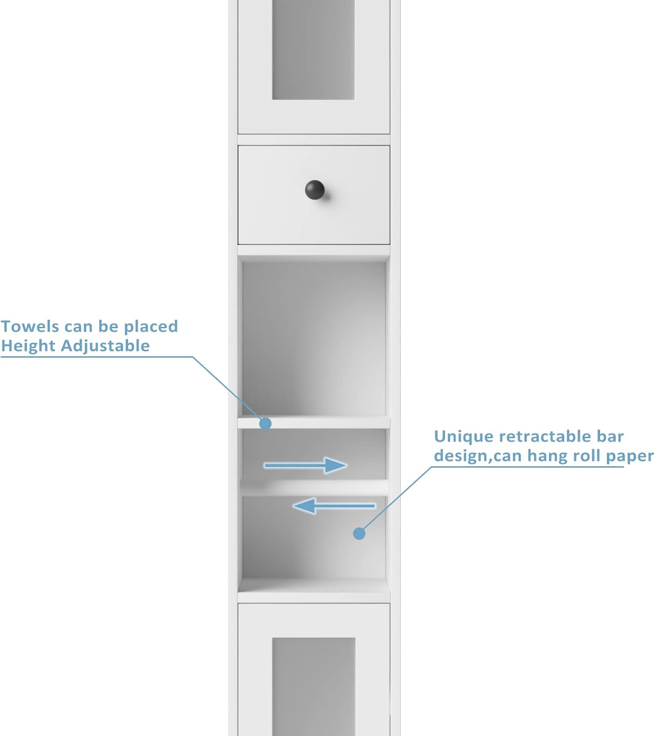 Bathroom Storage Cabinet with 2 Frosted Glass Doors, Tall Narrow Cabinet with Doors and Shelves Adjustable, Slim Cabinet for Small Spaces