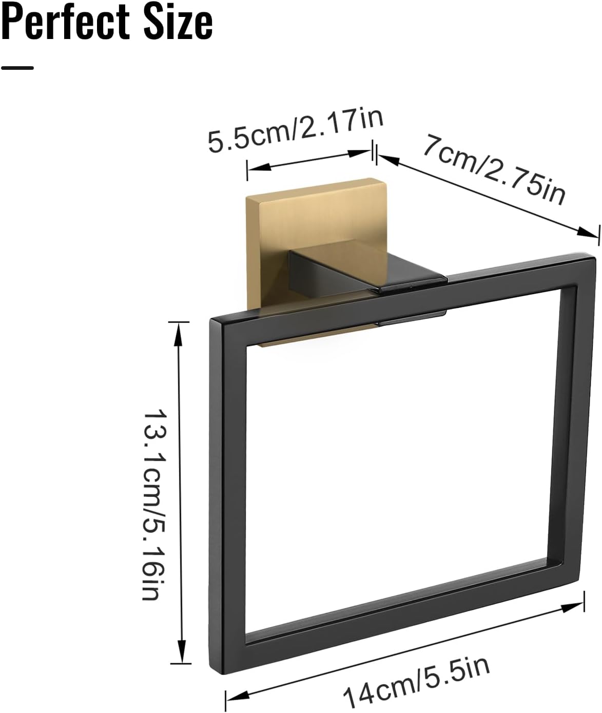 Towel Holder Bathroom Towel Ring, Black & Gold Hand Towel Bar, Stainless Steel Towel Rack Wall Mounted, Square Towel Hanger for Kitchen Lavatory