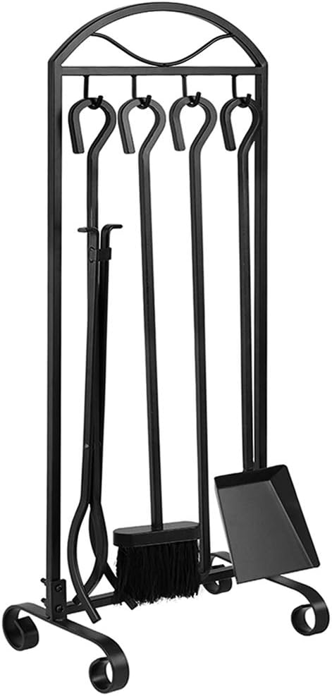5 Pieces Fireplace Tools Set Wrought Iron Holder Black Fireset Pit Stand Fire Place Log Tongs Tools Kit