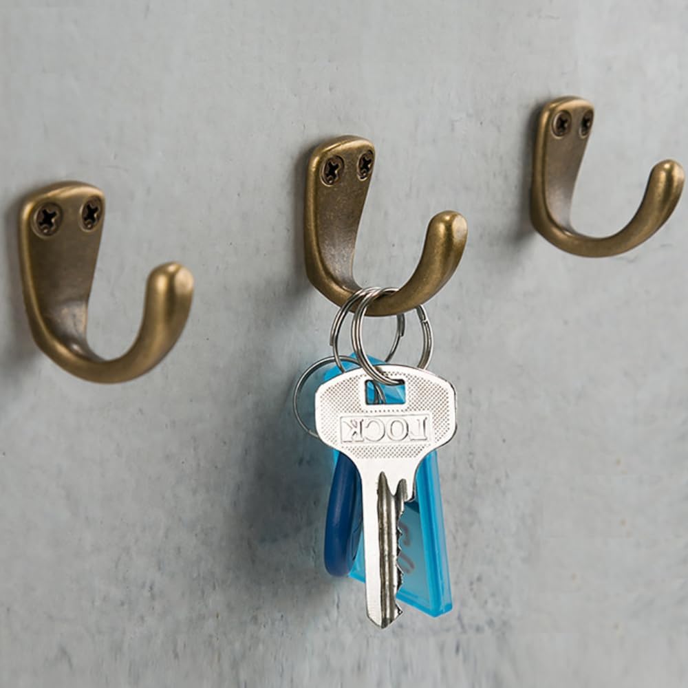 3PCS Antique Brass Coat and Hat Hook Brass Classico Wall Hanging for Bath Stands Clothes Hangers Scarf Towel (Vintage)