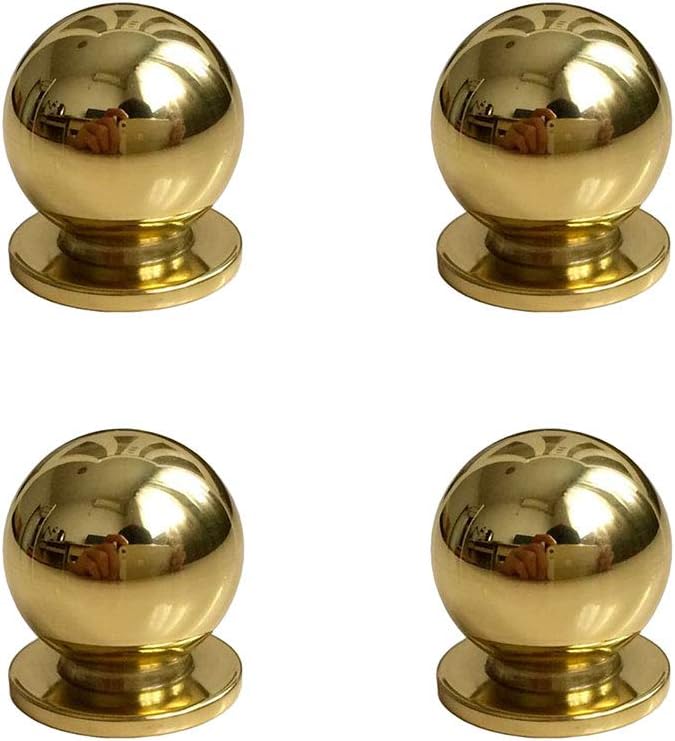 4pcs 19MM Diameter Round Solid Brass Pulls Antique Cabinet Drawer Small Handles Modern Minimalist Handles Knobs (3/4" x4/5"/19mmx20mm, Mirror Polish)