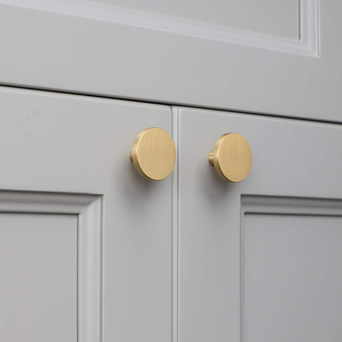 Round Cabinet Knobs, Solid Brass Dresser Knobs Brushed Gold Cabinet Knobs for Kitchen Drawers(12Pcs, 1.1"x0.78")