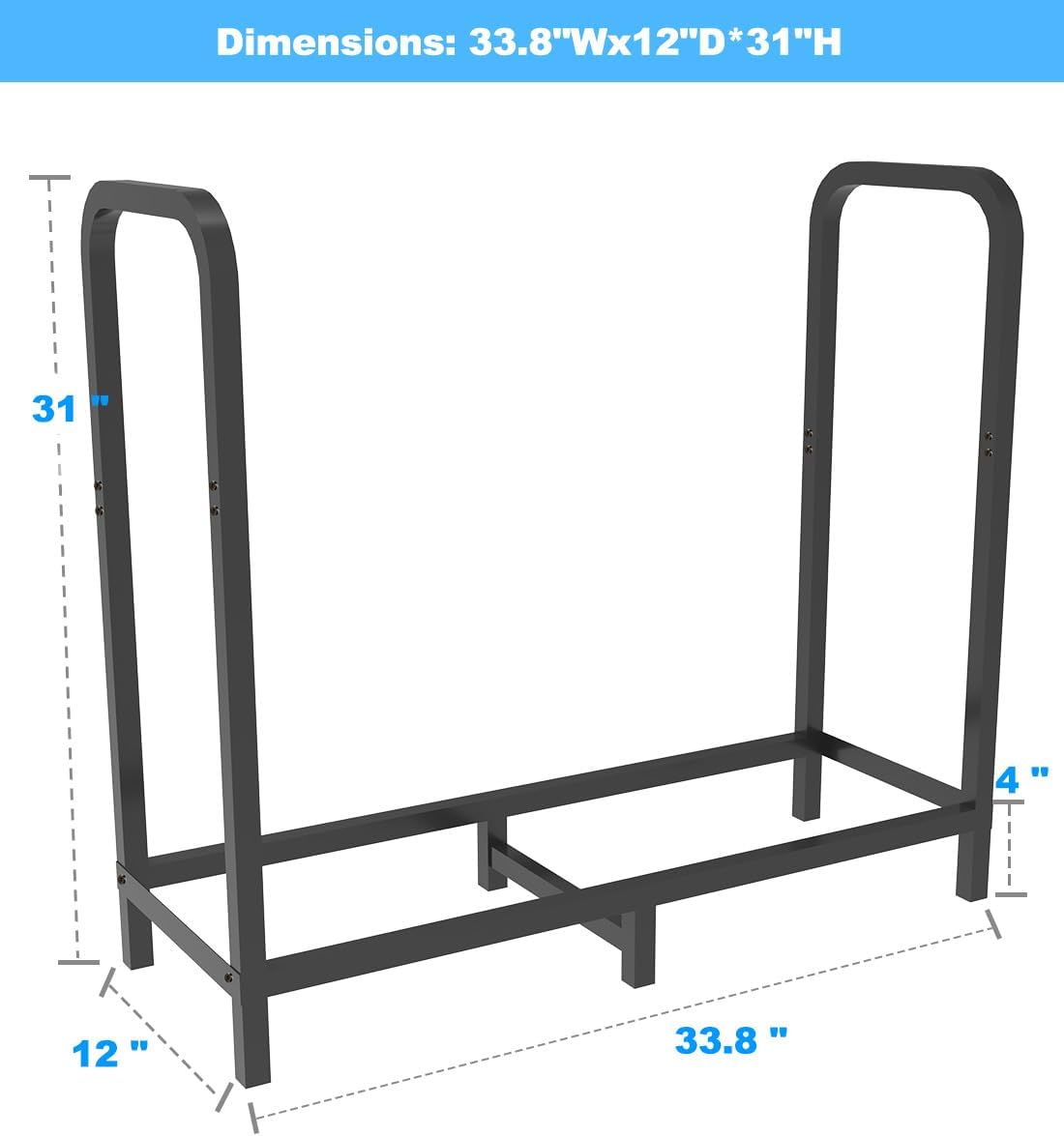 2.8ft Firewood Rack Holder, Adjustable Heavy Duty Fire Log Stacker Stand for Fireplace, Outdoor Indoor Metal Wood Pile Storage Organizer
