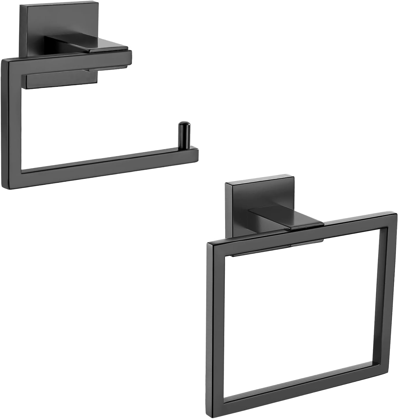 Towel Holder & Toilet Paper Holder Black, Bathroom Hardware Set, Stainless Steel Hand Towel Ring Bar, Wall Mounted Towel Hanger Tissue Roll Holder for Kitchen Lavatory 2 Pcs