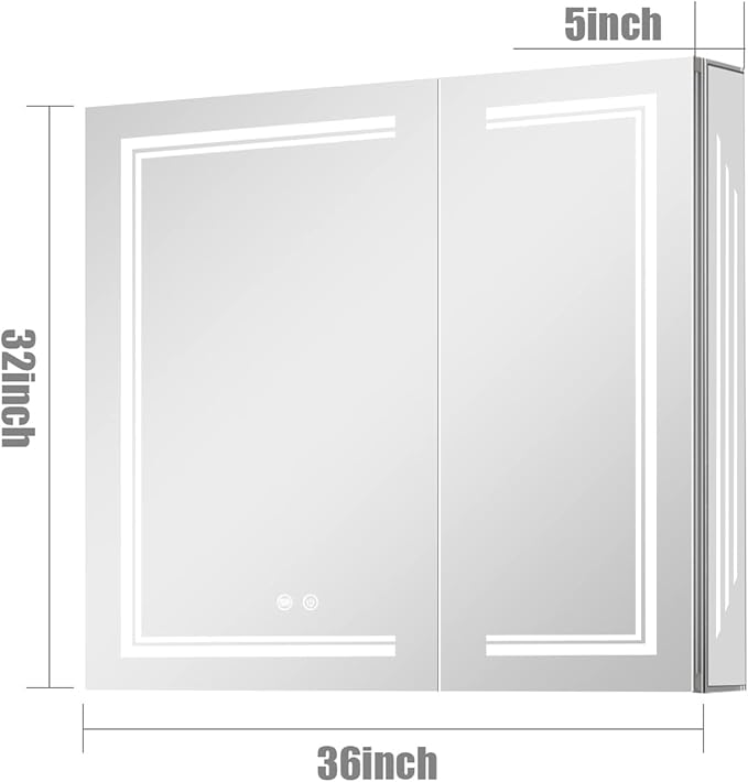 Bathroom Mirror Cabinet with Lights,Aluminum LED Medicine Cabinet,Equip with Internal Light,USB Shaver Socket,Back Door Light Strip,32 inch×36 inch,Surface Mount