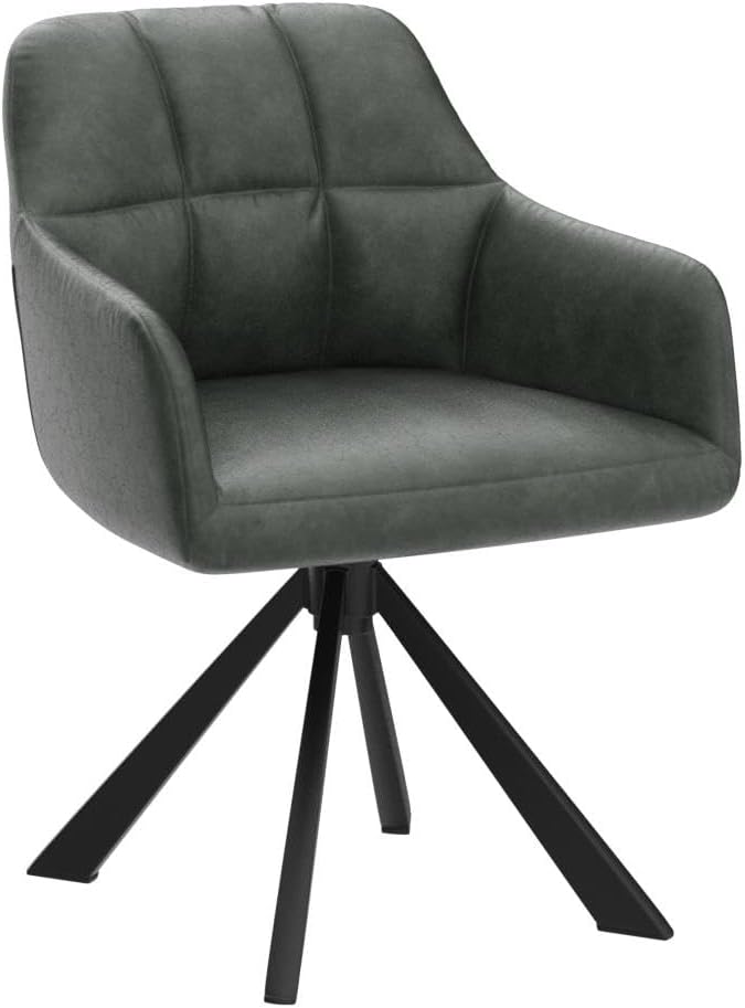 Comfy Leather Desk Chair Modern Computer Task Chair no Wheels Swivel Accent Chair with Mid Back Arm Chair