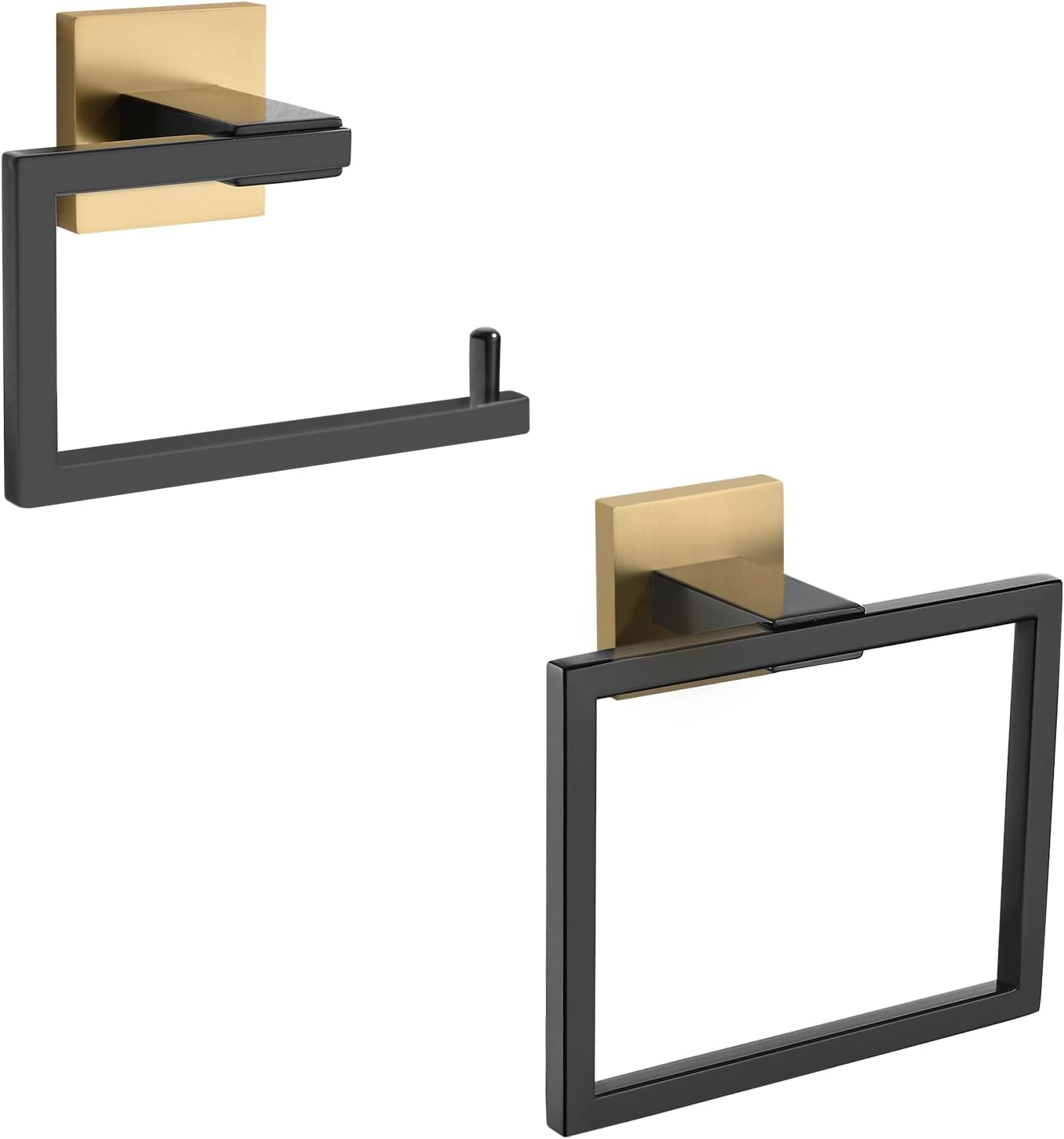 Towel Holder & Toilet Paper Holder Black & Gold, Bathroom Hardware Set, Stainless Steel Hand Towel Ring Bar, Wall Mounted Towel Hanger Tissue Roll Holder for Kitchen Lavatory 2 Pcs