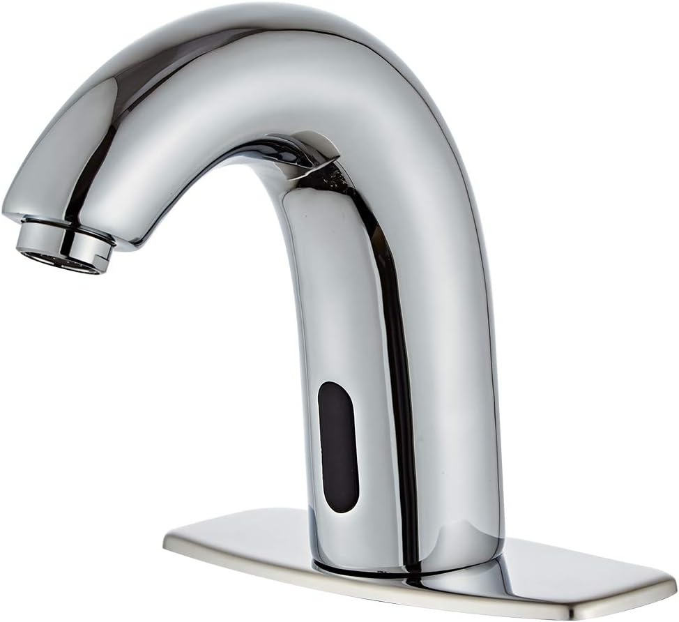 Automatic Sensor Touchless Bathroom Sink Faucet with Hole Cover Plate Chrome Dual Powered Vanity Bathroom Faucets