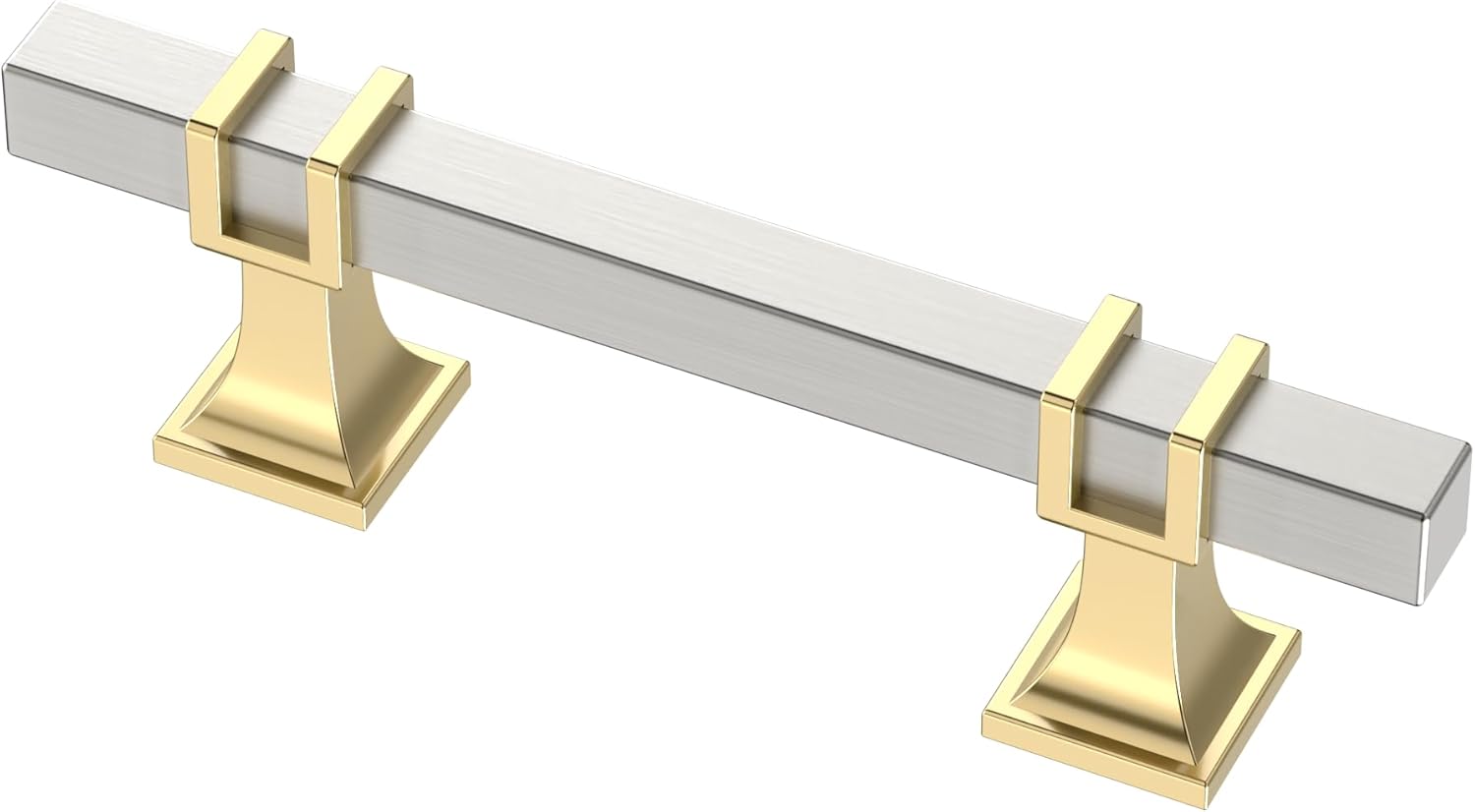 10 Pack Satin Nickel and Gold Cabinet Pulls, 3 Inch(76mm) Hole Centers Kitchen Hardware Square Cabinet Handles for Cabinets and Drawers