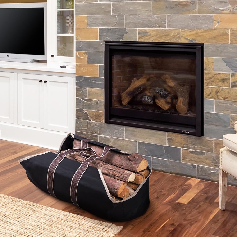 Large Canvas Log Tote Bag Carrier Indoor Fireplace Firewood Holder Woodpile Rack Fire Wood Carriers
