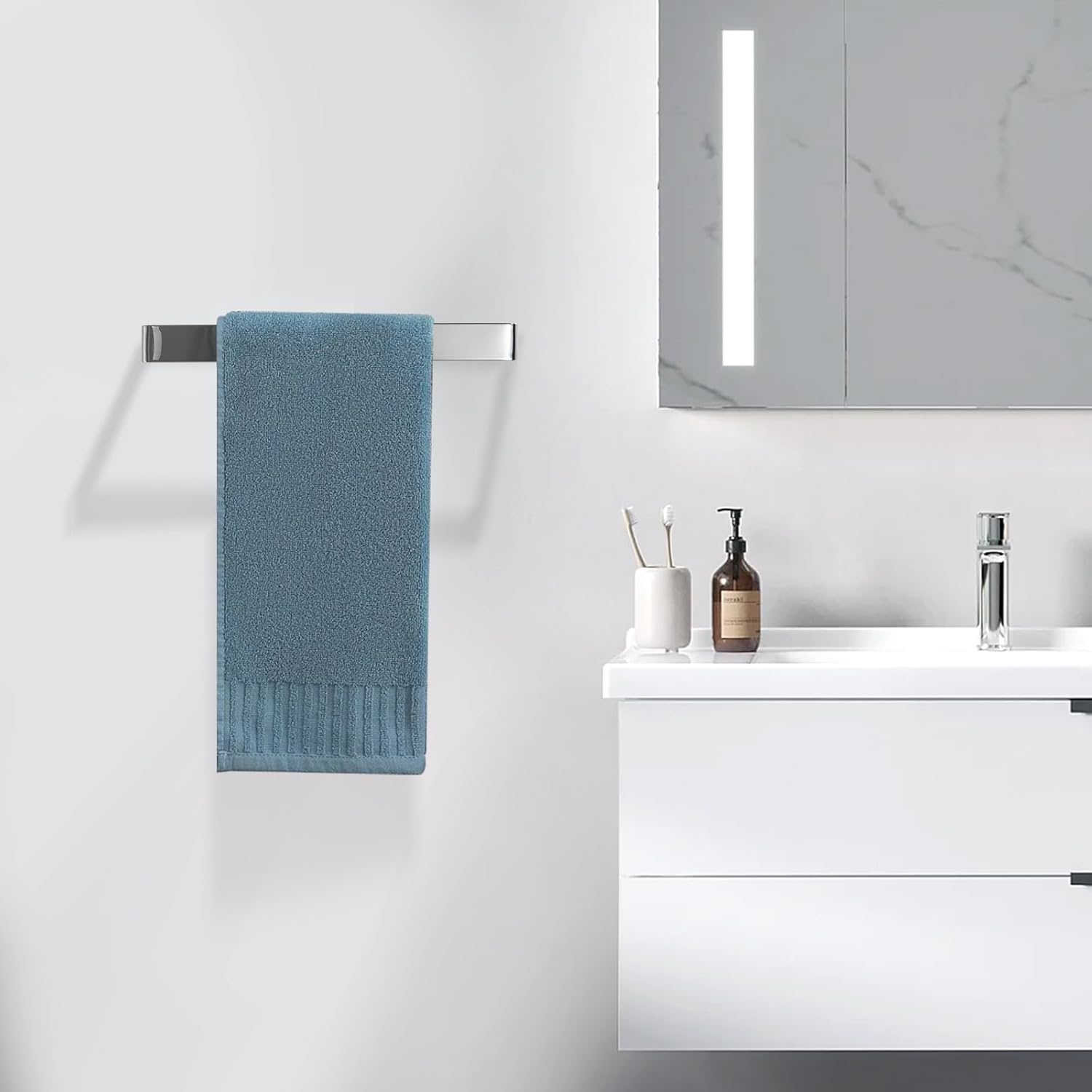 Bathroom Towel Bar Chrome, 11.8 Inch 304 Stainless Steel Bath Accessories Towel Rack Hanger, Bathroom Kitchen Square Hand Towel Holder Wall Mounted