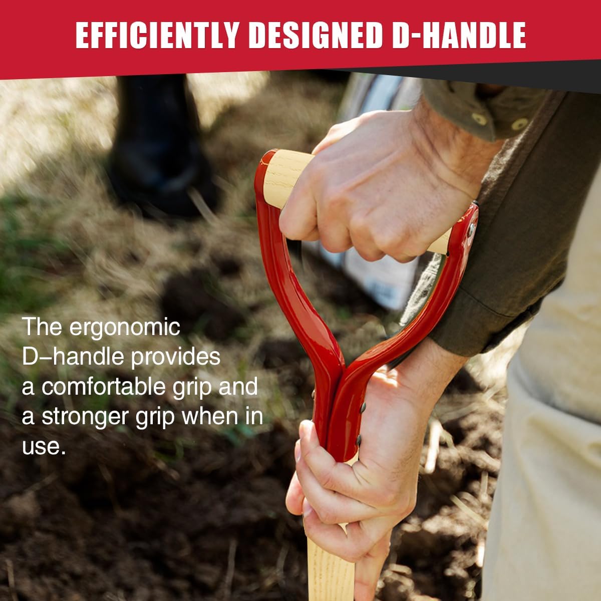 Spade Shovel for Digging, Heavy Duty Spade Shovel with Wooden D-Handle, Square Flat Shovel for Gardening and Edging