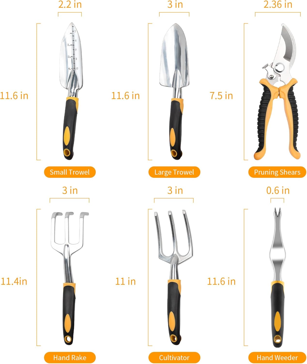 9 Piece Heavy Duty Gardening Tools Set with Non-Slip Rubber Grip, Stainless Steel Garden Tool