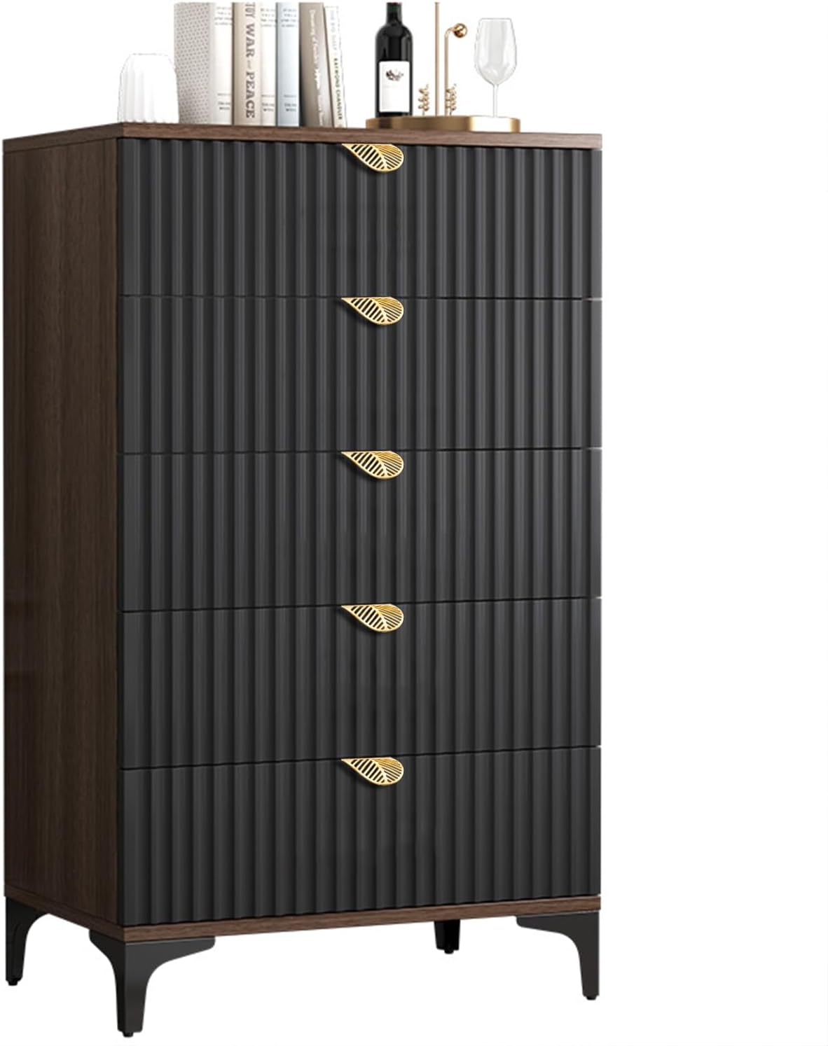 Solid Brass Edge Pulls for Cabinets Brushed Gold Leaf Knobs and Pulls for Dresser Drawers (2, Overall Length:2-3/8"(60mm))