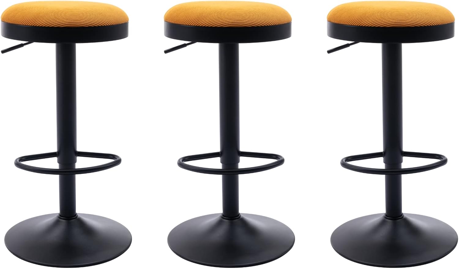 Modern Swivel Bar Stools Set of 3 Adjustable Counter Height Backless Barstools with Metal Base Fabric Upholstered Round Bar Stool Chairs