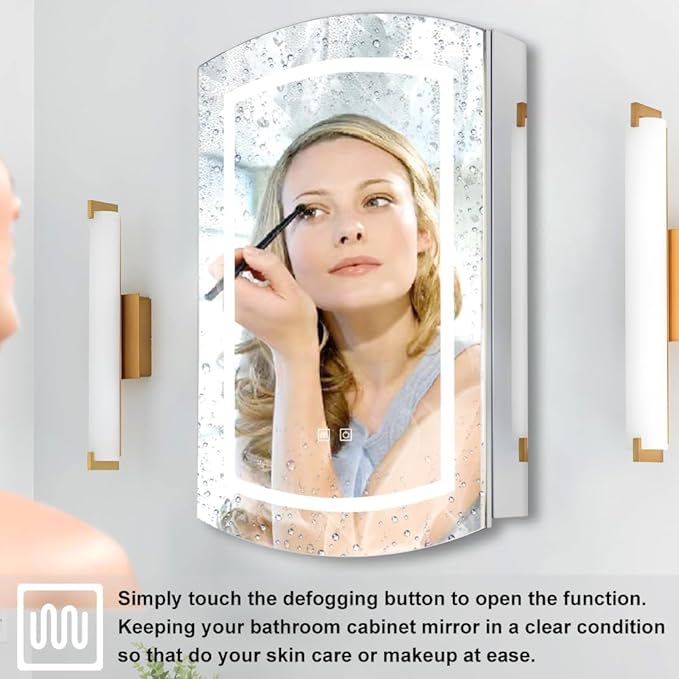 Oval Medicine Cabinet with Lights, 20" x 31" Bathroom Medicine Cabinet with Mirror Anti Fog and 3 Light Settings