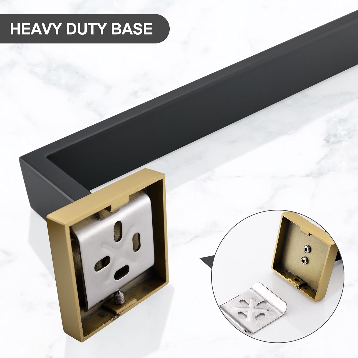 Bathroom Towel Bar, 23.6 Inch Black & Gold Towel Rack, SUS304 Stainless Steel Bathroom Accessories, Square Hand Towel Holder for Bathroom Kitchen Wall Mounted