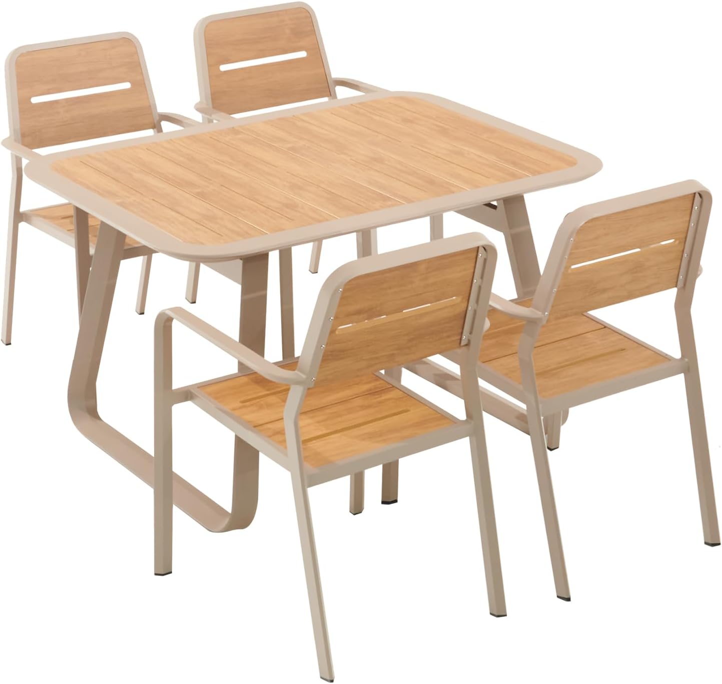 Outdoor Patio Bar Table Set Aluminum Frame Patio Bar Height Bistro Furniture Set w/Chairs and Plastic Wood Tabletop