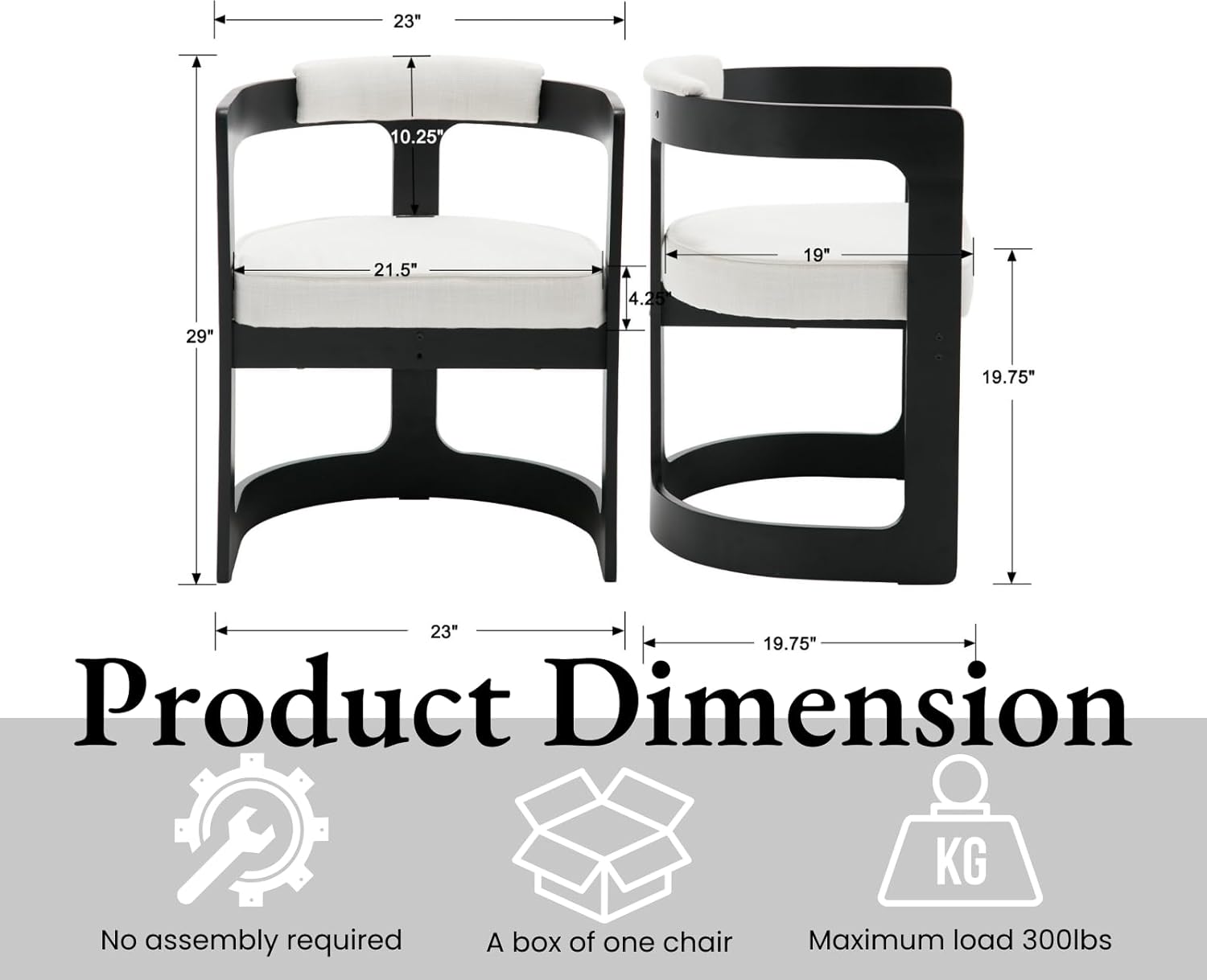 Modern Barrel Dining Chair Linen Upholstered Accent Chair with Arm Comfy Dining Room Chair with Black Wood Frame