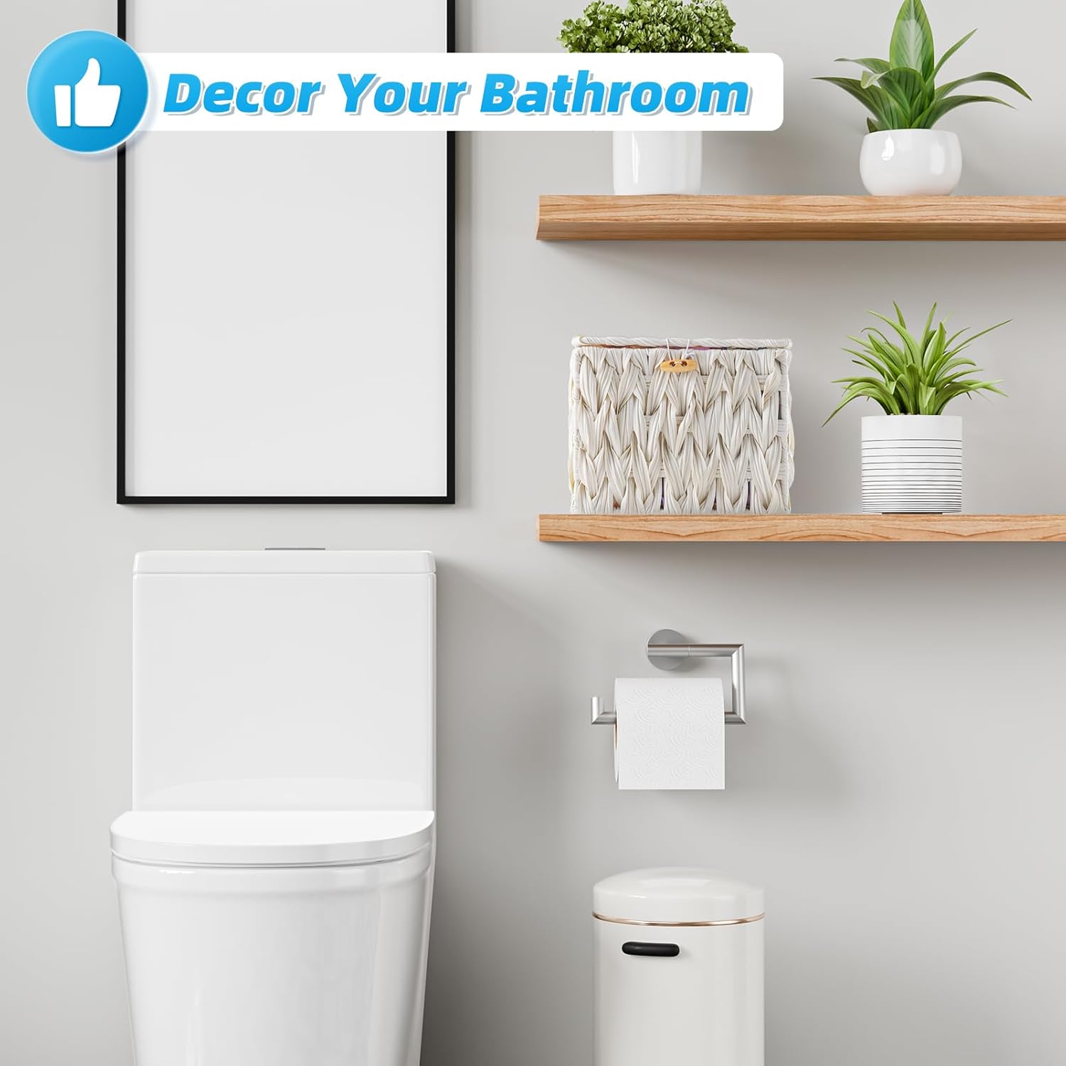 Tampon Holder for Bathroom with Lid, Plastic Wicker Feminine Product Organizer Farmhouse Style, White Tampon Basket Storage for Women Girl Stuff Swab Bathroom Decor