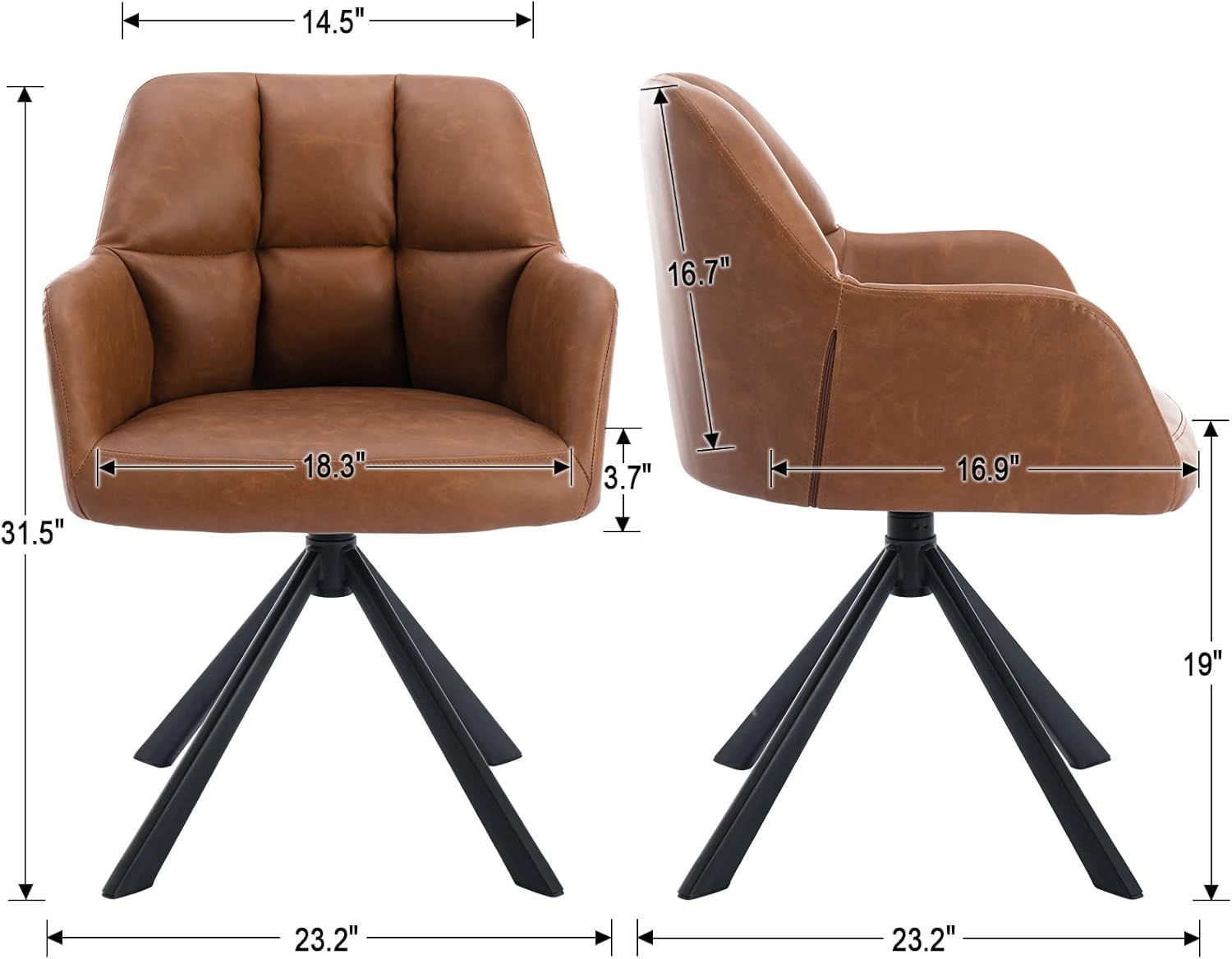 Comfy Leather Desk Chair Modern Computer Task Chair no Wheels Swivel Accent Chair with Mid Back Arm Chair