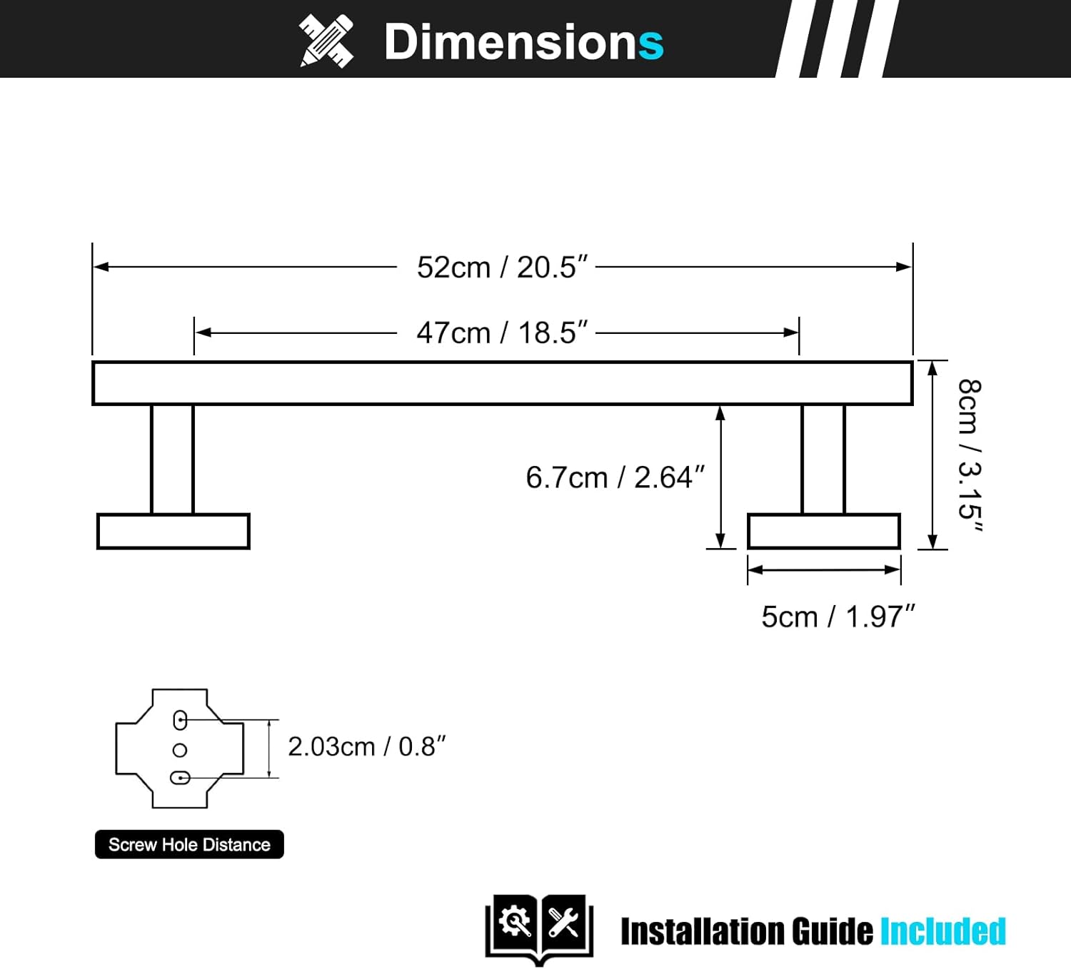 18.5 Inch Towel Rack Bathroom, 304 Stainless Steel Bathroom Accessories Wall Mounted, Total Length 20.5 Inch, Brushed Nickel