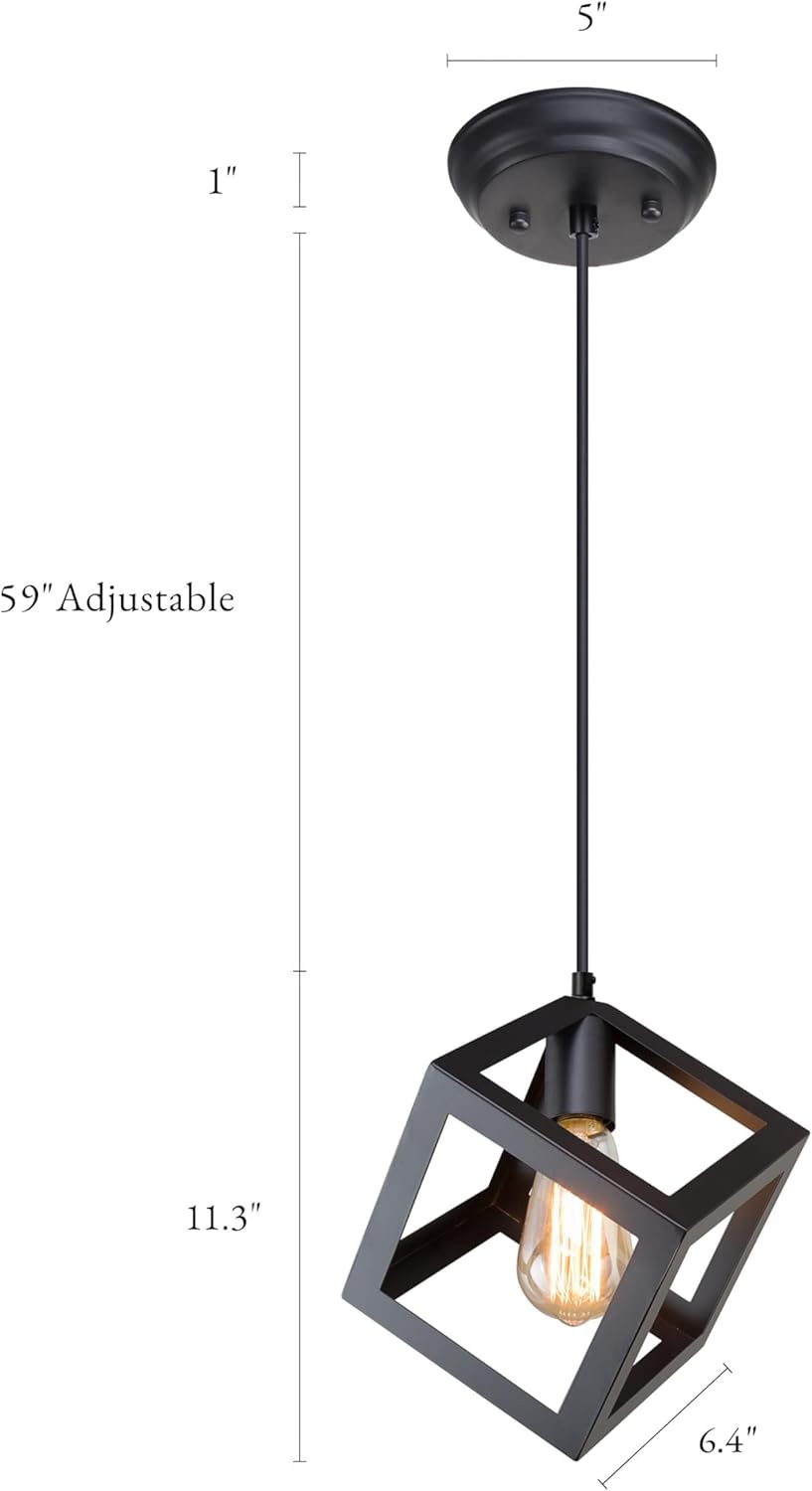 Black Pendant Lighting, Geometric Modern Cage Hanging Light Ceiling Fixture