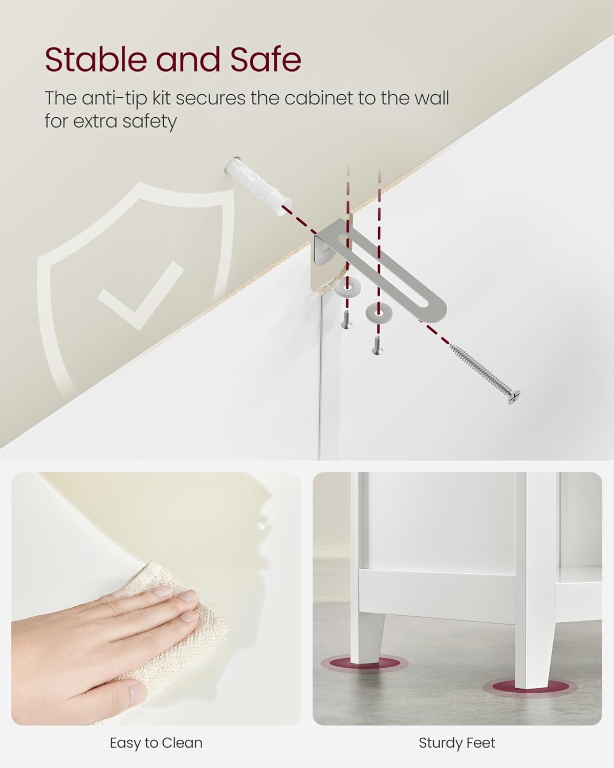 Bathroom Cabinet, Storage Cabinet and Bathroom Organizers, 2 Drawers with 1 Set of Adjustable Divider, 2 Baskets, Sideboard, 11.8 x 23.6 x 31.5 Inches, Cloud White