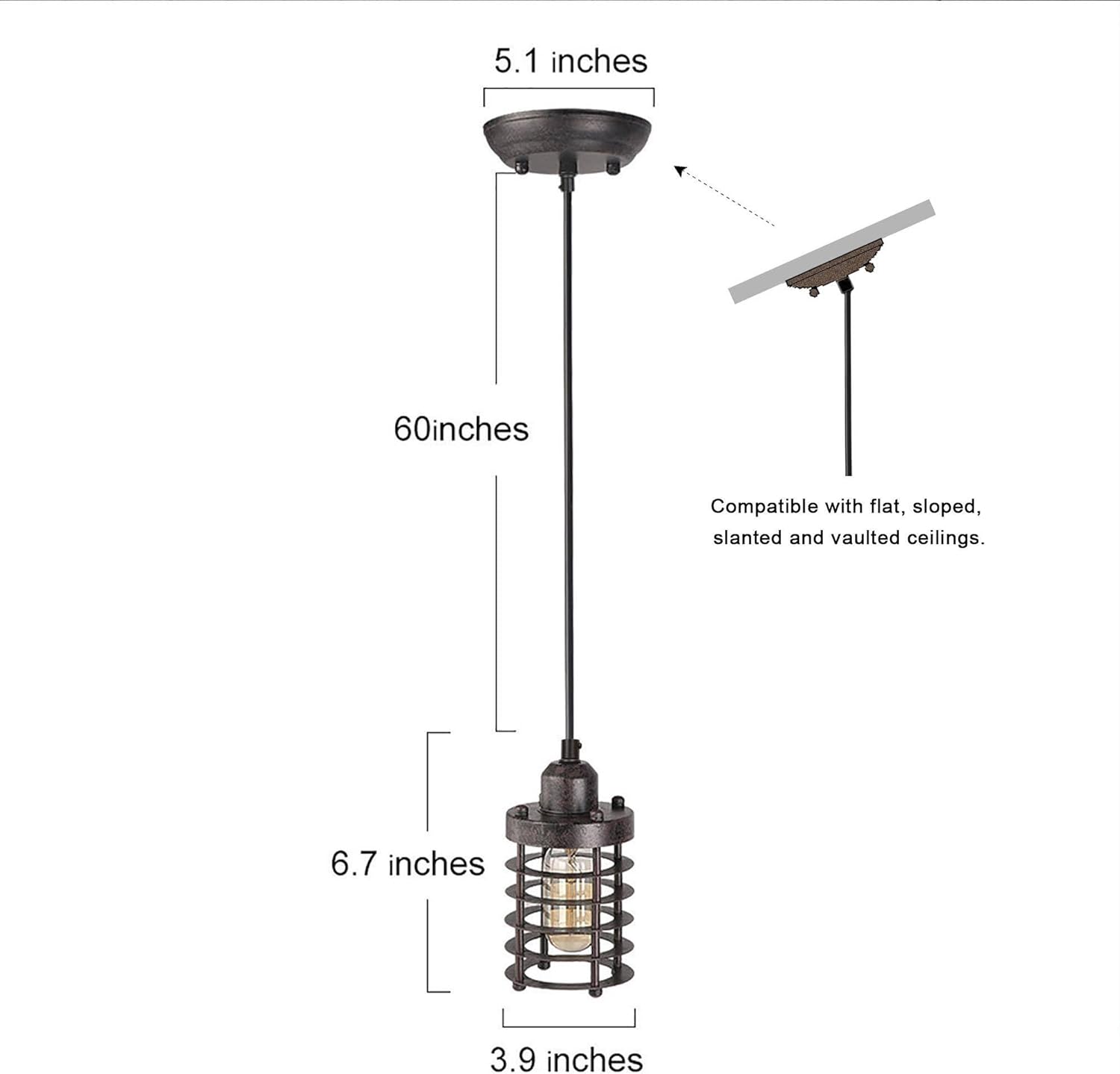 Mini Rustic Industrial Hanging Pendant Lighting with Rusty Finish for Kitchen Island, Foyer, Hallway, Bedroom and Entryway