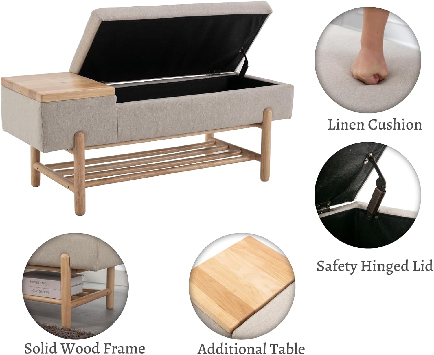 Modern Storage Bench for Bedroom End of Bed Sherpa Upholstered Ottoman Bench with Storage and Wood Shoe Rack Farmhouse Long Seating Bench