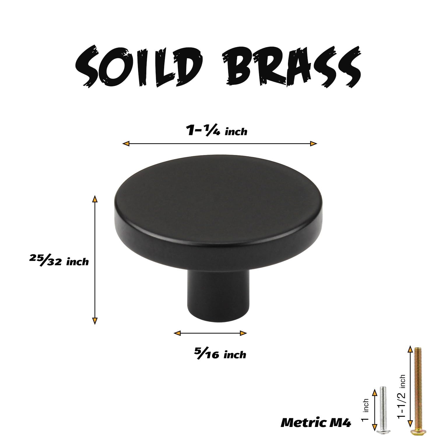 4Pcs 1.26“x0.78” Matte Black Solid Brass Cabinet Knobs Home Decoration Round Kitchen Knobs Dresser Drawer Knob Handles