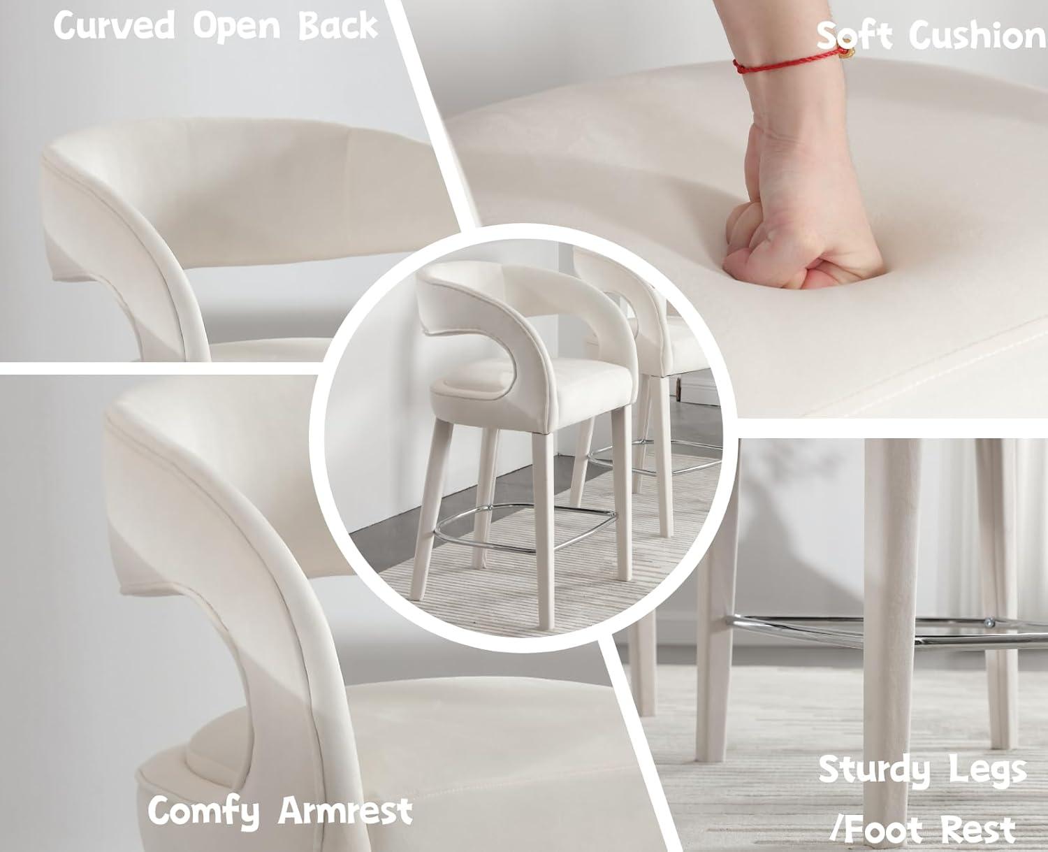 Modern Counter Height Bar Stools Set of 2 Linen Upholstered Counter Stools