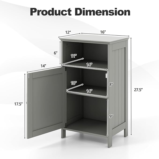 Bathroom Storage Cabinet, Freestanding Wooden Bathroom Floor Cabinet with Door, Open Shelf