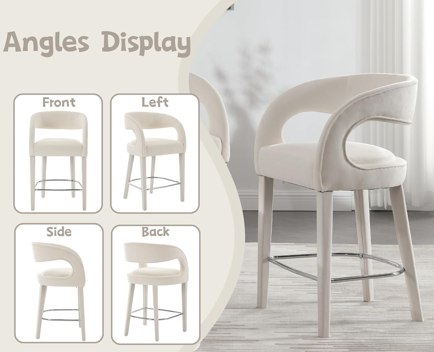 Modern Counter Height Bar Stools Set of 2 Linen Upholstered Counter Stools