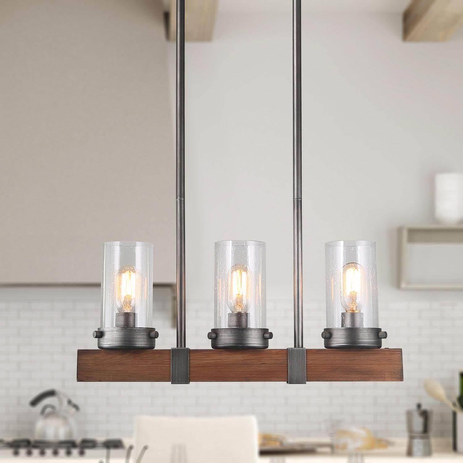 3-Light Kitchen Island Lighting, Farmhouse Linear Chandeliers for Dining Room