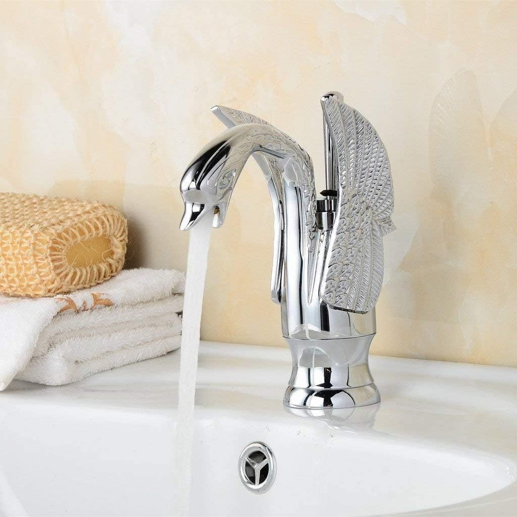 Bathroom Faucet Chrome Swan Single Handle One Hole Lavatory Vanity Sink Basin Faucets