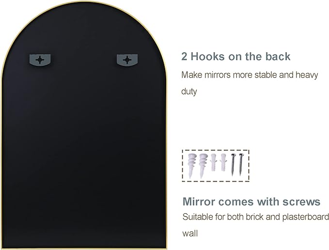 Arched Wall Mirror for Bathroom,Mirrors for Wall,24''x36'',Vanity Mirror for Bedroom Dresser, Entryway, Living Room, Metal Frame (36''x24'',Gold)