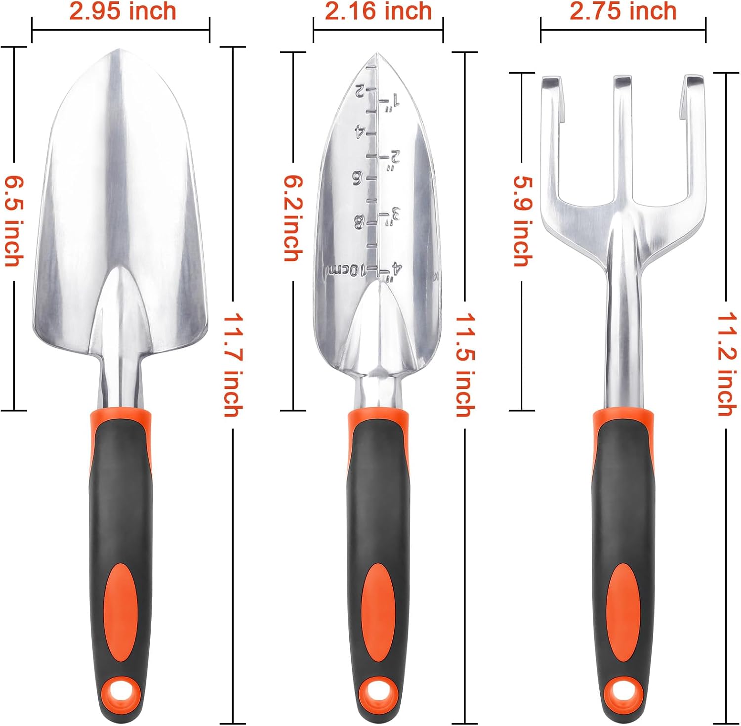 3 Pack Heavy Duty Gardening Tools Set Include Garden Shovel, Transplant Trowel and Hand Rake with Ergonomic Handle
