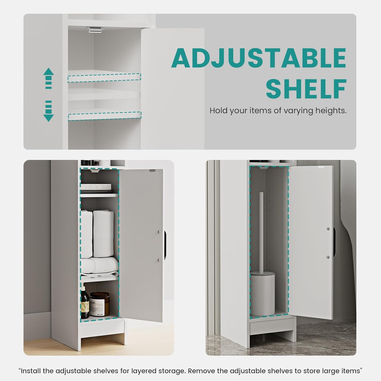 Small Bathroom Storage Cabinet,Bathroom Organizer Floor Corner Cabinet with Door and Adjustable Shelves